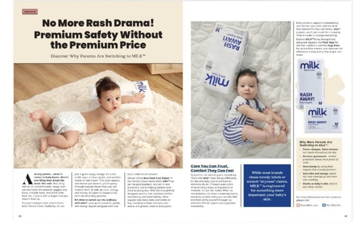 snippet of article magazine about MILK diapers
