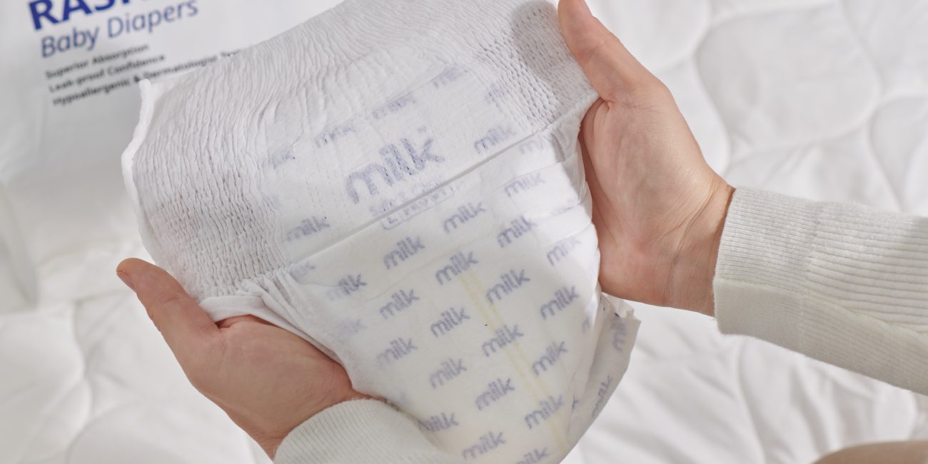 baby diaper is being stretched out